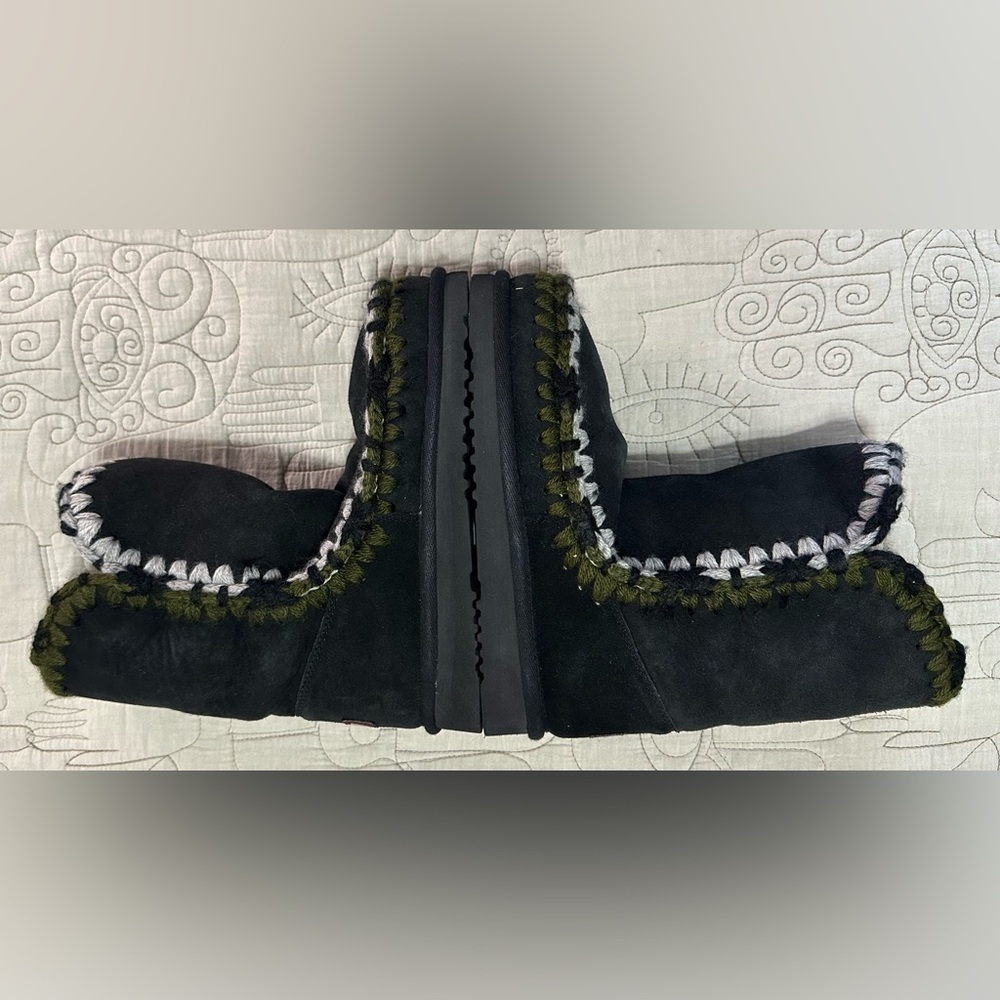 Mou Black Suede Shearling-Trim Moccasin Boots - Picture 4 of 15